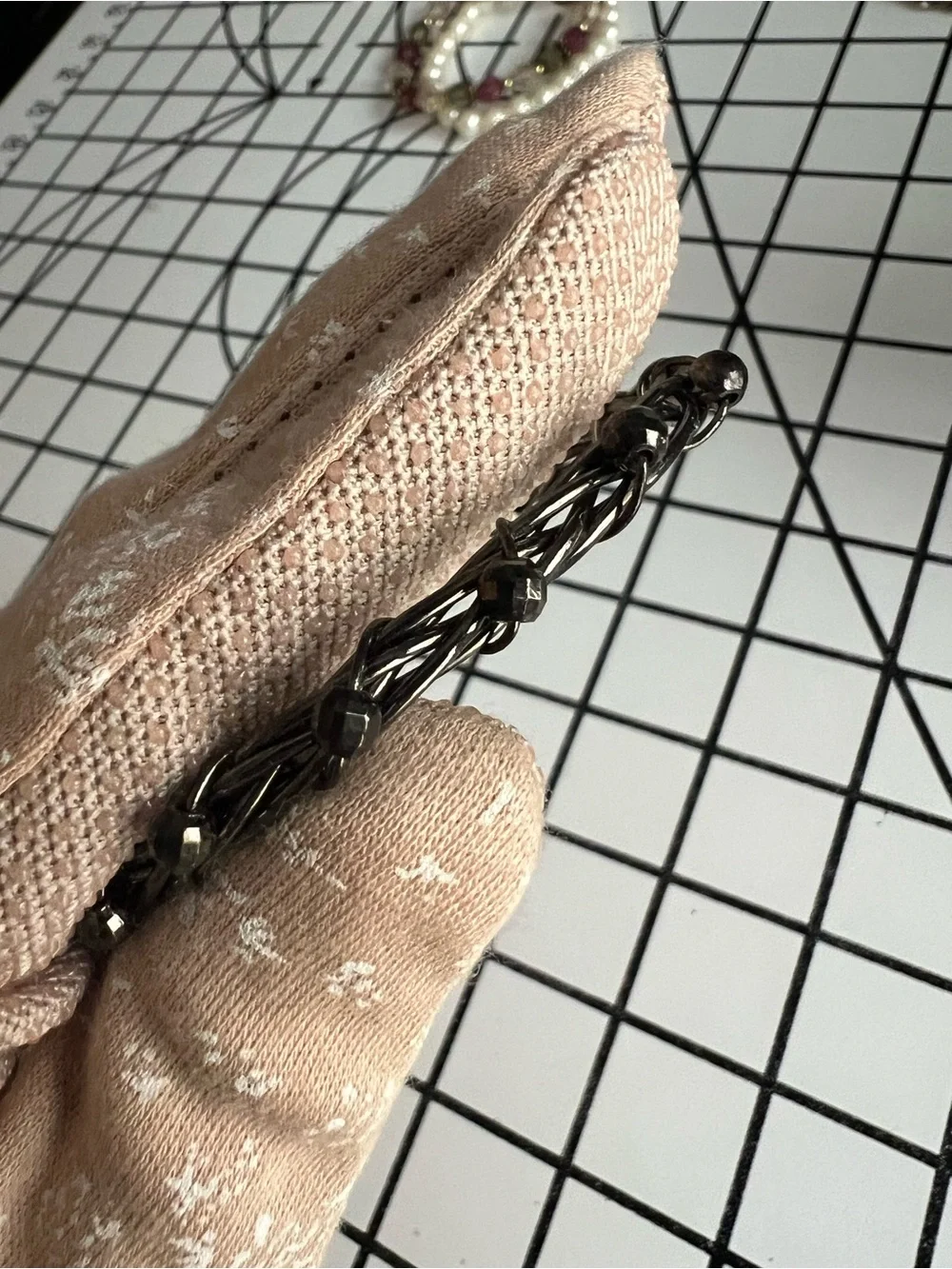 Vintage Gunmetal Twisted Wire Vine Cuff Bracelet Beaded Statement